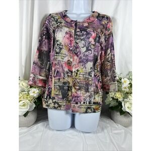 Onque Casual Womens Medium Multicolor Paris 1/4 ‎ Sleeve  Jacke